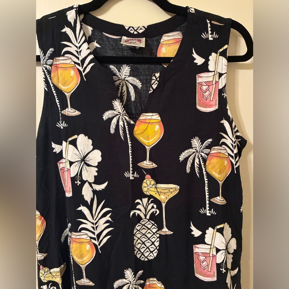 90s Vintage M Sleeveless Dress Tropical Cocktail Palm Vacation Cruise Margarita - Picture 3 of 6